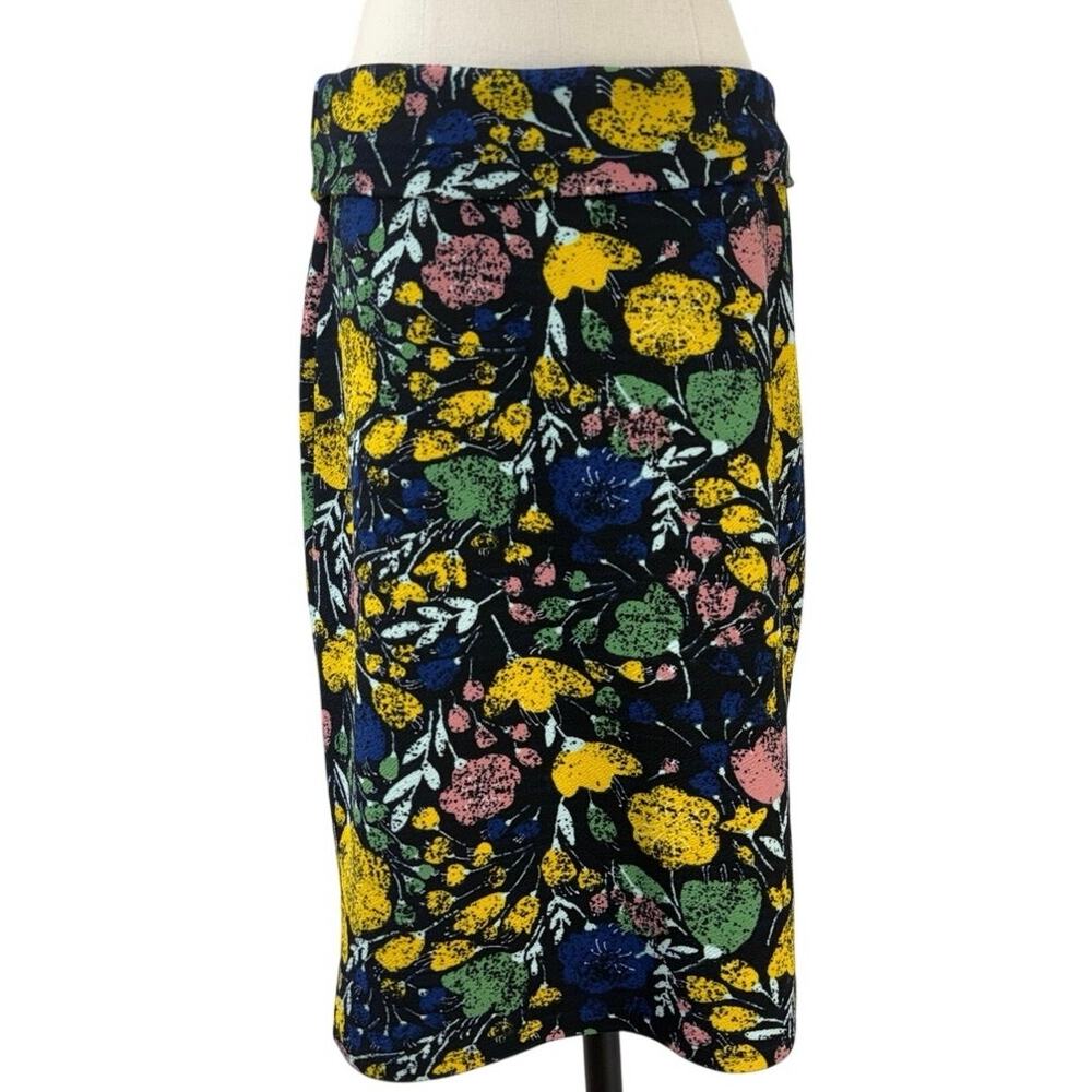 LuLaRoe Pencil Skirt Women’s Medium Lemon Floral Black Stretch